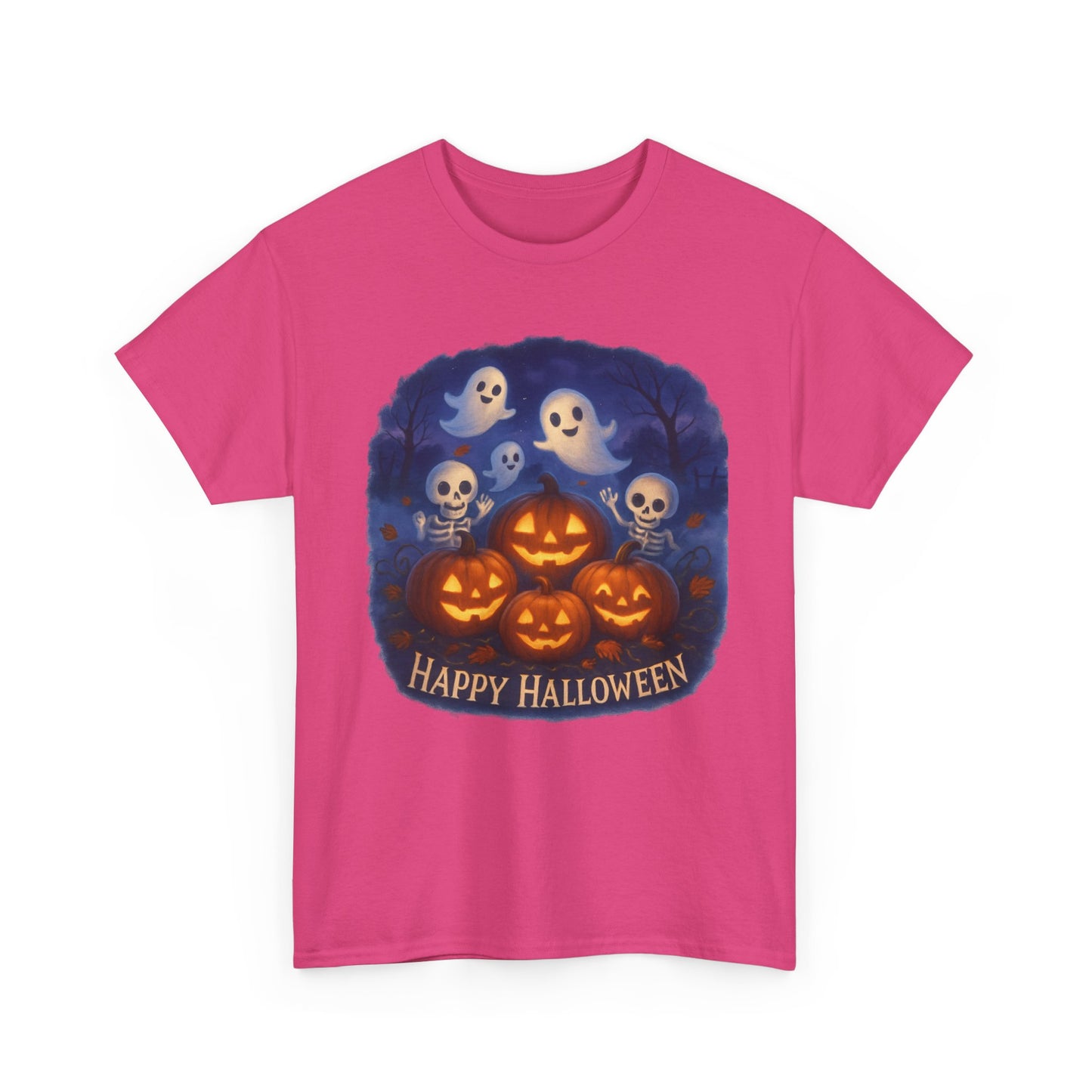 Halloween Tee - Cute Ghosts and Skeletons in Pumpkin Patch Unisex Shirt