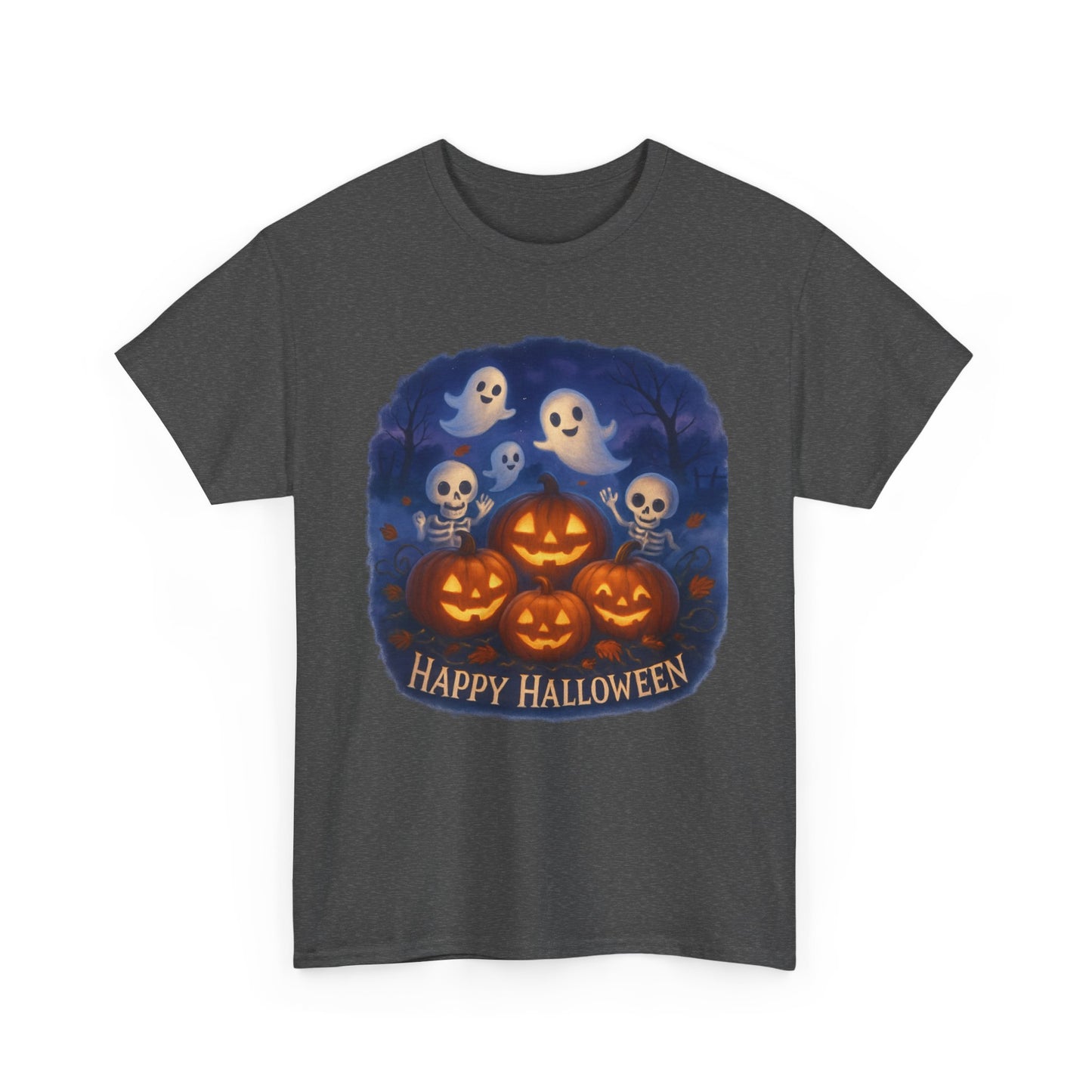 Halloween Tee - Cute Ghosts and Skeletons in Pumpkin Patch Unisex Shirt