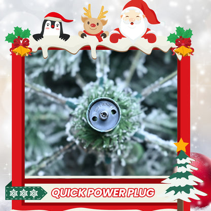 Pre-lit Flocked Christmas Tree With Lights, Snowy Pine Design, White LED Lights