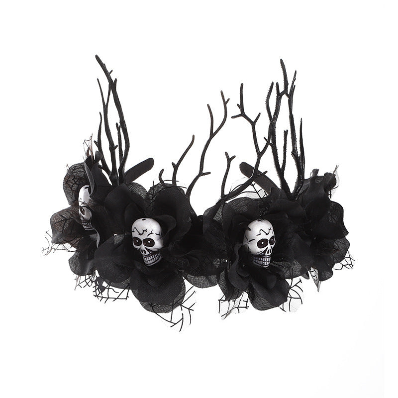 Halloween Floral Spiderweb, Skull, Bat, Pumpkin Headband