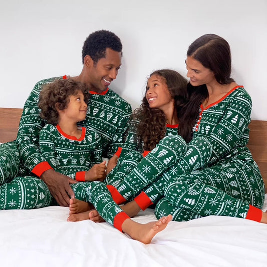 Family Matching Green Christmas Pajama Set – Cotton Blend Comfort