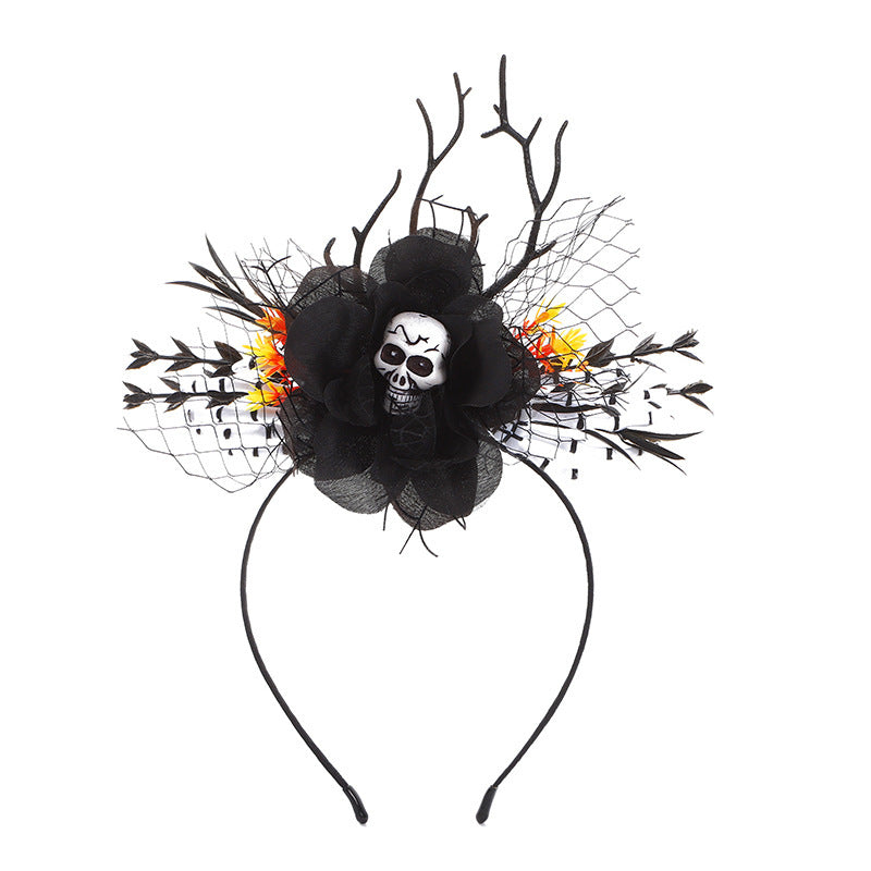 Halloween Floral Spiderweb, Skull, Bat, Pumpkin Headband